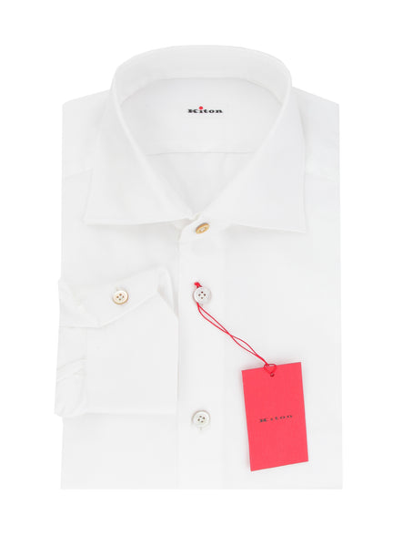 $600 Kiton White Solid Cotton Shirt - Slim - (KT912239) - Parent