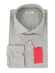 $600 Kiton Green Micro-Check Cotton Shirt - Slim - (KT11222313) - Parent