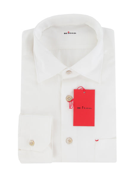 $800 Kiton White Solid Cotton Shirt - Slim - (KT4420261) - Parent