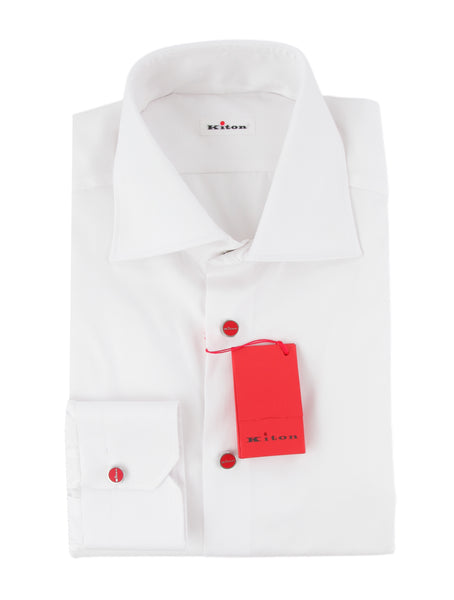 $800 Kiton White Solid Cotton Shirt - Slim - (KT821252) - Parent