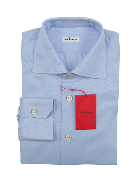 Kiton Light Blue Solid Cotton Shirt - Slim - (KT1182218) - Parent