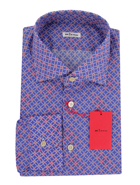 $600 Kiton Blue Fancy Cotton Shirt - Slim - (KT916267) - Parent
