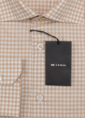 Kiton Light Brown Check Cotton Shirt - Slim - (KT1116222) - Parent