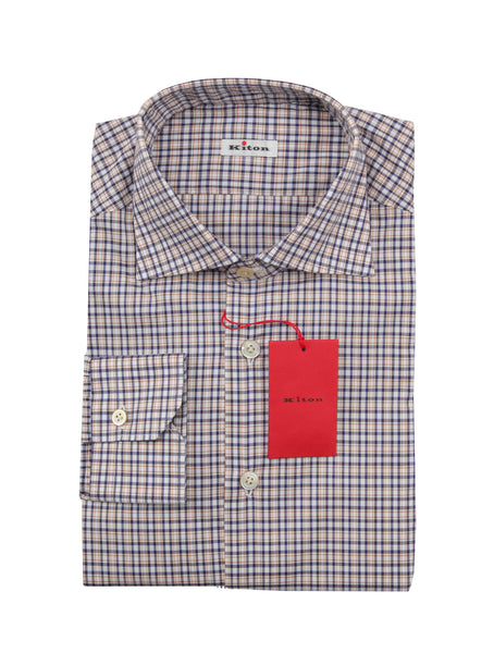 Kiton Dark Blue Plaid Cotton Shirt - Slim - (KT1220223) - Parent