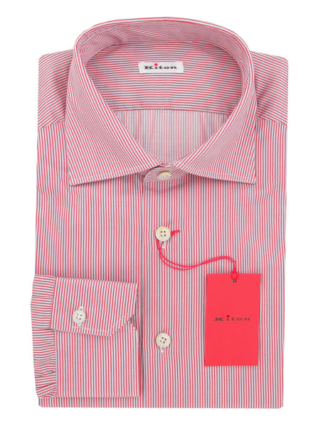 Kiton Red Striped Cotton Shirt - Slim - (KT1212233) - Parent