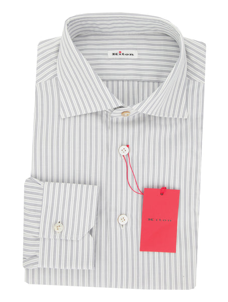 Kiton Light Blue Striped Cotton Shirt - Slim - (KT1223233) - Parent