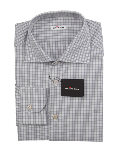 Kiton Gray Plaid Cotton Shirt - Slim - (KT1116224) - Parent