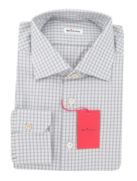 Kiton Light Gray Plaid Cotton Shirt - Slim - (KT1228234) - Parent