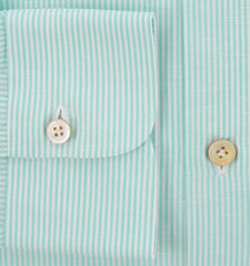 $600 Kiton Light Green Striped Shirt - Slim - (KT11142323) - Parent