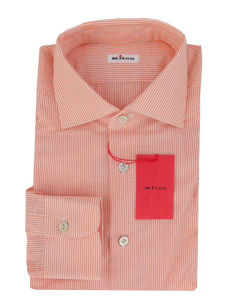 Kiton Orange Striped Cotton Blend Shirt - Slim - (KT1130239) - Parent
