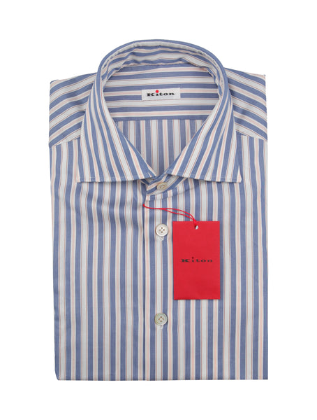 Kiton Blue Striped Cotton Shirt - Slim - (KT1116227) - Parent
