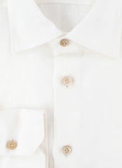 $800 Kiton White Solid Linen Shirt - Slim - (KT821254) - Parent