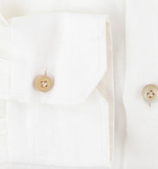 $800 Kiton White Solid Linen Shirt - Slim - (KT821254) - Parent