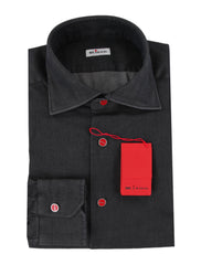$800 Kiton Charcoal Gray Solid Cotton Blend Shirt - Slim - (KT821253) - Parent