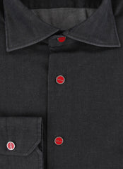 $800 Kiton Charcoal Gray Solid Cotton Blend Shirt - Slim - (KT821253) - Parent