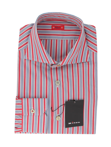 $600 Kiton Red Striped Cotton Shirt - Slim - (KT9122318) - Parent