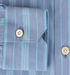 $600 Kiton Light Blue Striped Cotton Shirt - Slim - (KT11222316) - Parent