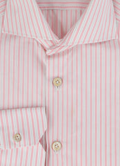 $600 Kiton Pink Striped Cotton Shirt - Slim - (KT11222312) - Parent