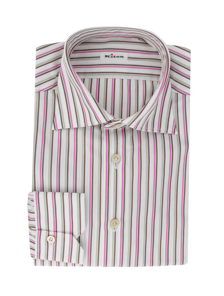 Kiton Pink Striped Cotton Shirt - Slim - (KT9122317) - Parent