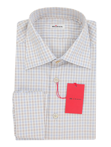 Kiton Light Blue Plaid Cotton Shirt - Slim - (KT1212238) - Parent