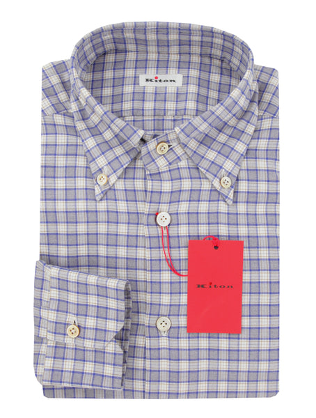 Kiton Blue Plaid Cotton Shirt - Slim - (KT210244) - Parent