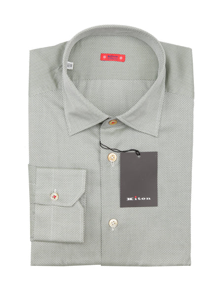Kiton Olive Green Fancy Cotton Shirt - Slim - (KT11162218) - Parent