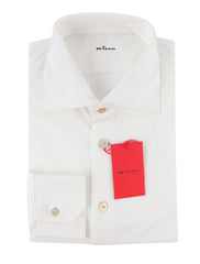 $800 Kiton White Solid Cotton Shirt - Slim - 14.5/37 - (KT821251)