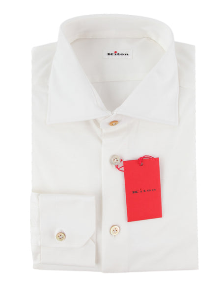 $800 Kiton White Solid Cotton Shirt - Slim - (KT821251) - Parent