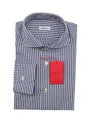 Kiton Dark Blue Plaid Cotton Shirt - Slim - 17/43 - (KT1215221)