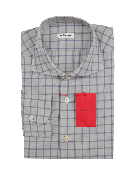 Kiton Gray Window Pane Cotton Shirt - Slim - (KT1215224) - Parent