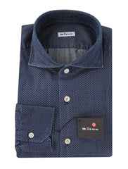 $600 Kiton Dark Blue Polka Dot Cotton Shirt - Slim - 16/41 - (KT11142319)