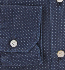 $600 Kiton Dark Blue Polka Dot Cotton Shirt - Slim - (KT11142319) - Parent