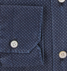 Kiton Dark Blue Polka Dot Cotton Shirt - Slim - (KT11142319) - Parent