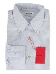 $600 Kiton Light Blue Striped Cotton Shirt - Slim - (KT11142314) - Parent