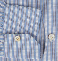 Kiton Light Blue Plaid Cotton Shirt - Slim - (KT11142316) - Parent