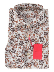 $600 Kiton Brown Floral Cotton Shirt - Slim - (KT1122233) - Parent