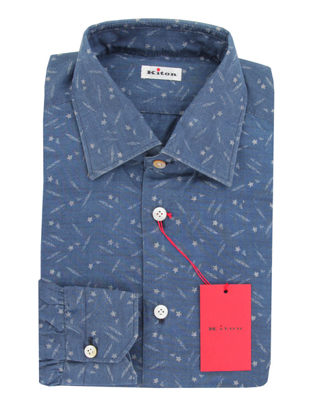 Kiton Blue Stars Cotton Shirt - Slim - (KT11302329) - Parent