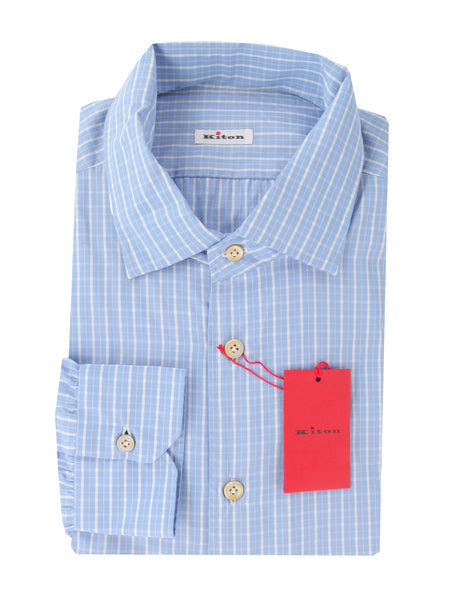 Kiton Light Blue Plaid Cotton Shirt - Slim - (KT11142317) - Parent