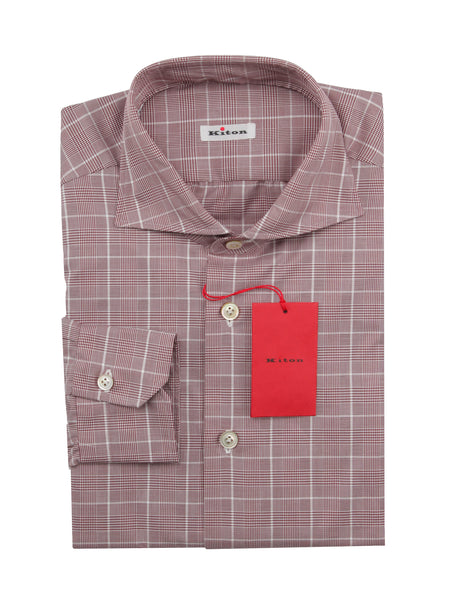 Kiton Burgundy Red Plaid Cotton Shirt - Slim - (KT1224222) - Parent