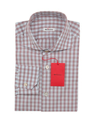 Kiton Burgundy Red Plaid Cotton Shirt - Slim - 16.5/42 - (KT1224221)