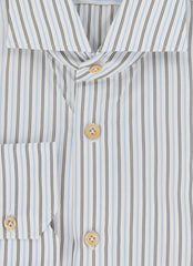 Kiton Light Blue Striped Cotton Shirt - Slim - (KT1223237) - Parent