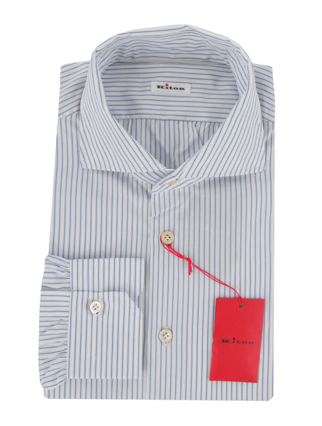 Kiton Light Blue Striped Cotton Shirt - Slim - (KT11142313) - Parent