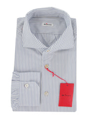 $600 Kiton Light Blue Striped Cotton Shirt - Slim - (KT11142313) - Parent
