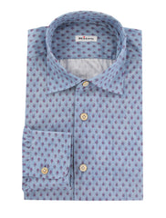 $600 Kiton Blue Floral Cotton Shirt - Slim - 15/38 - (KT11142318)