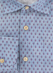 $600 Kiton Blue Floral Cotton Shirt - Slim - (KT11142318) - Parent