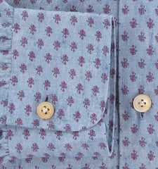 $600 Kiton Blue Floral Cotton Shirt - Slim - (KT11142318) - Parent