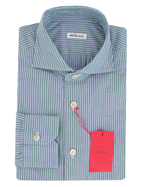 Kiton Green Striped Cotton Shirt - Slim - (KT1214235) - Parent
