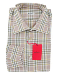 Kiton Light Brown Plaid Cotton Shirt - Slim - 15.5/39 - (KT1223238)