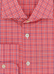 $600 Kiton Red Plaid Cotton Shirt - Slim - (KT9122612) - Parent