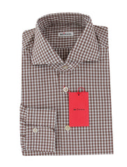 $600 Kiton Brown Check Cotton Shirt - Slim - (KT314264) - Parent